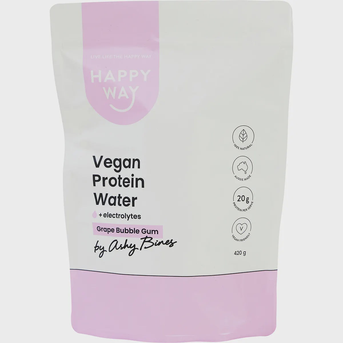 HAPPY WAY Ashy Bines Vegan Protein Water Grape Bubble Gum