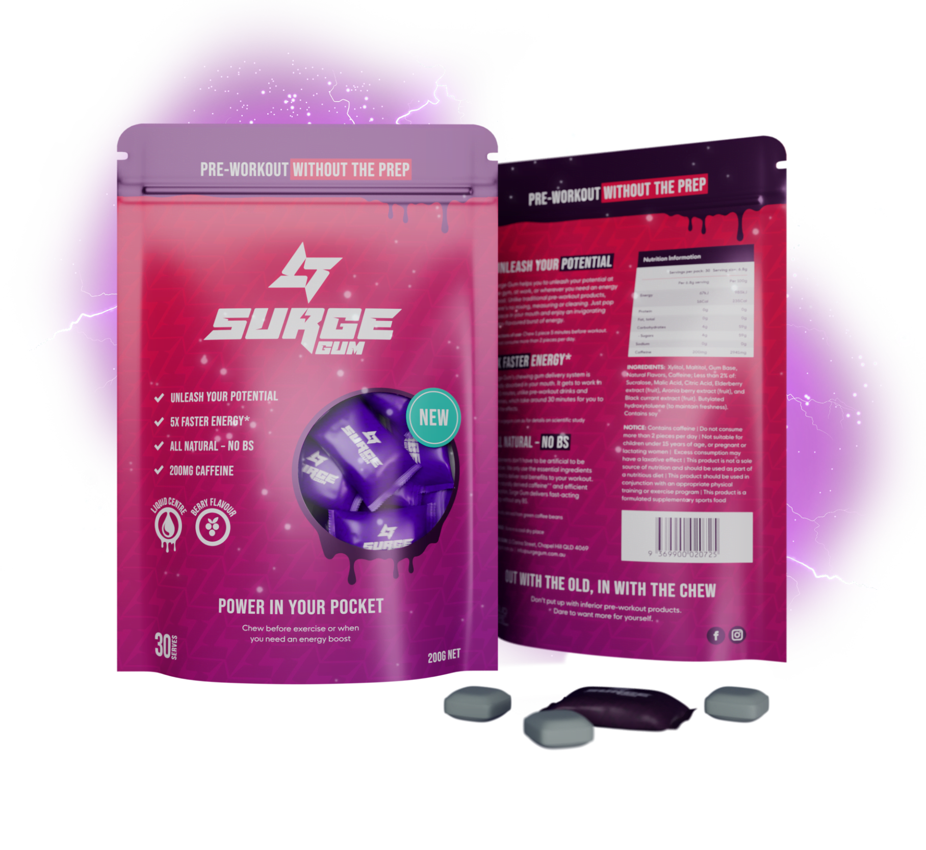 Surge Gum PreWorkout Gum 30 Serves